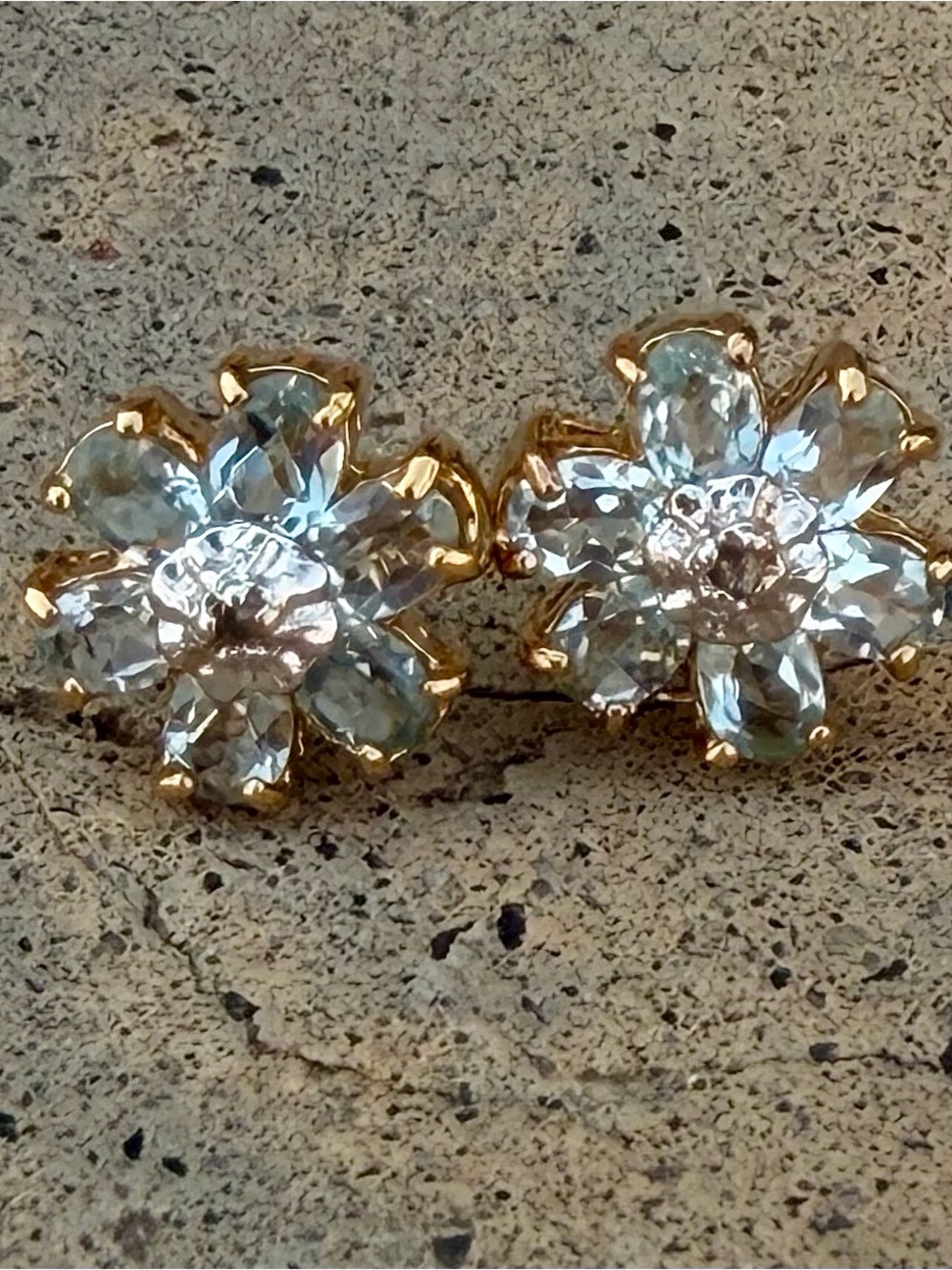 5 CTW Swiss Blue Topaz Diamond 18K Gold Sterling Silver Flower Earrings